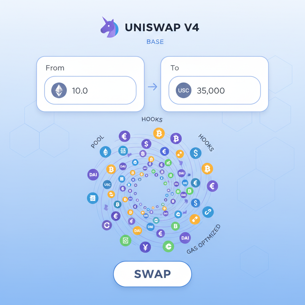Uniswap V4 swap interface on Base, swirling token exchange vortex