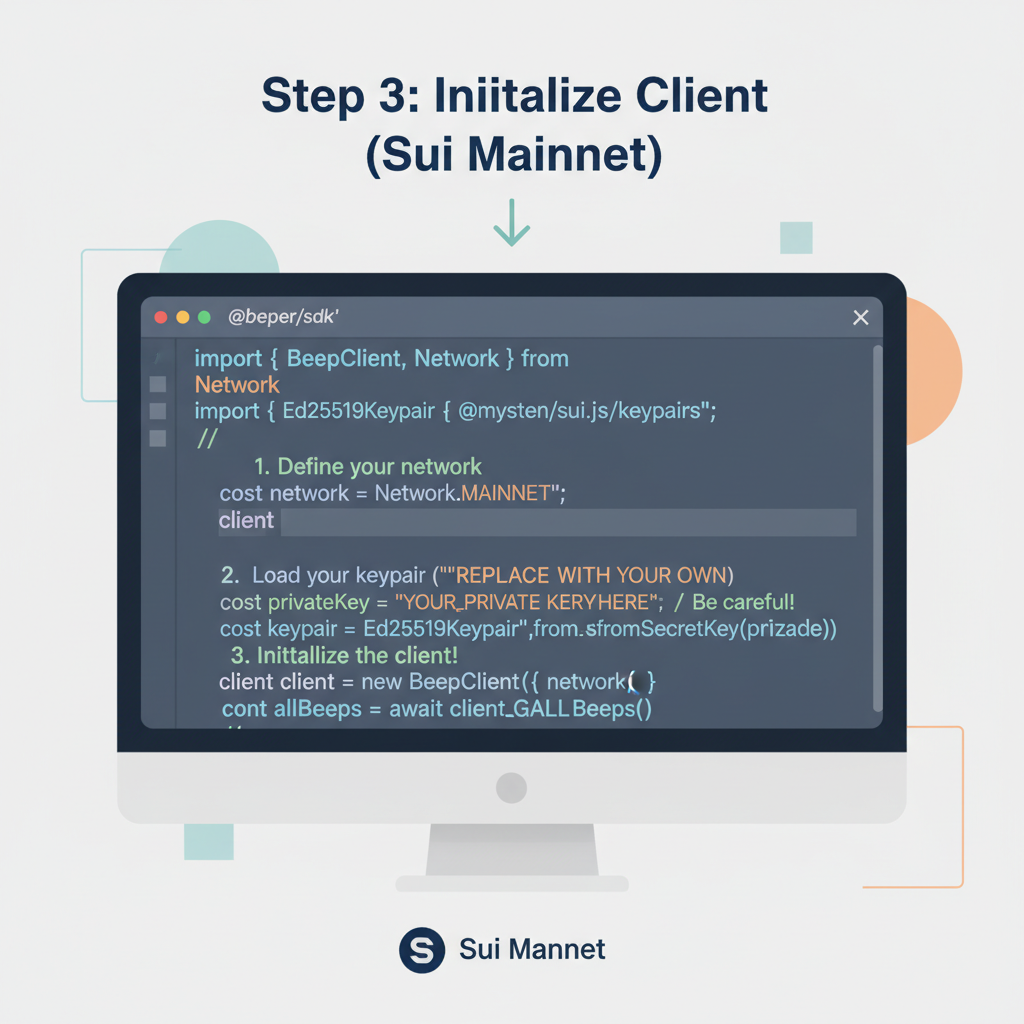 code snippet typescript initializing beep sdk client sui mainnet