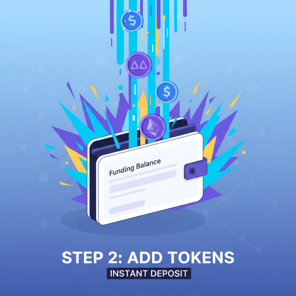 crypto wallet funding with ETH and USDC tokens raining in, explosive energy