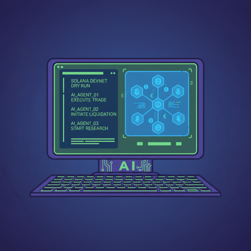 solana devnet dry run terminal ai agents executing trades liquidations research holographic blockchain network