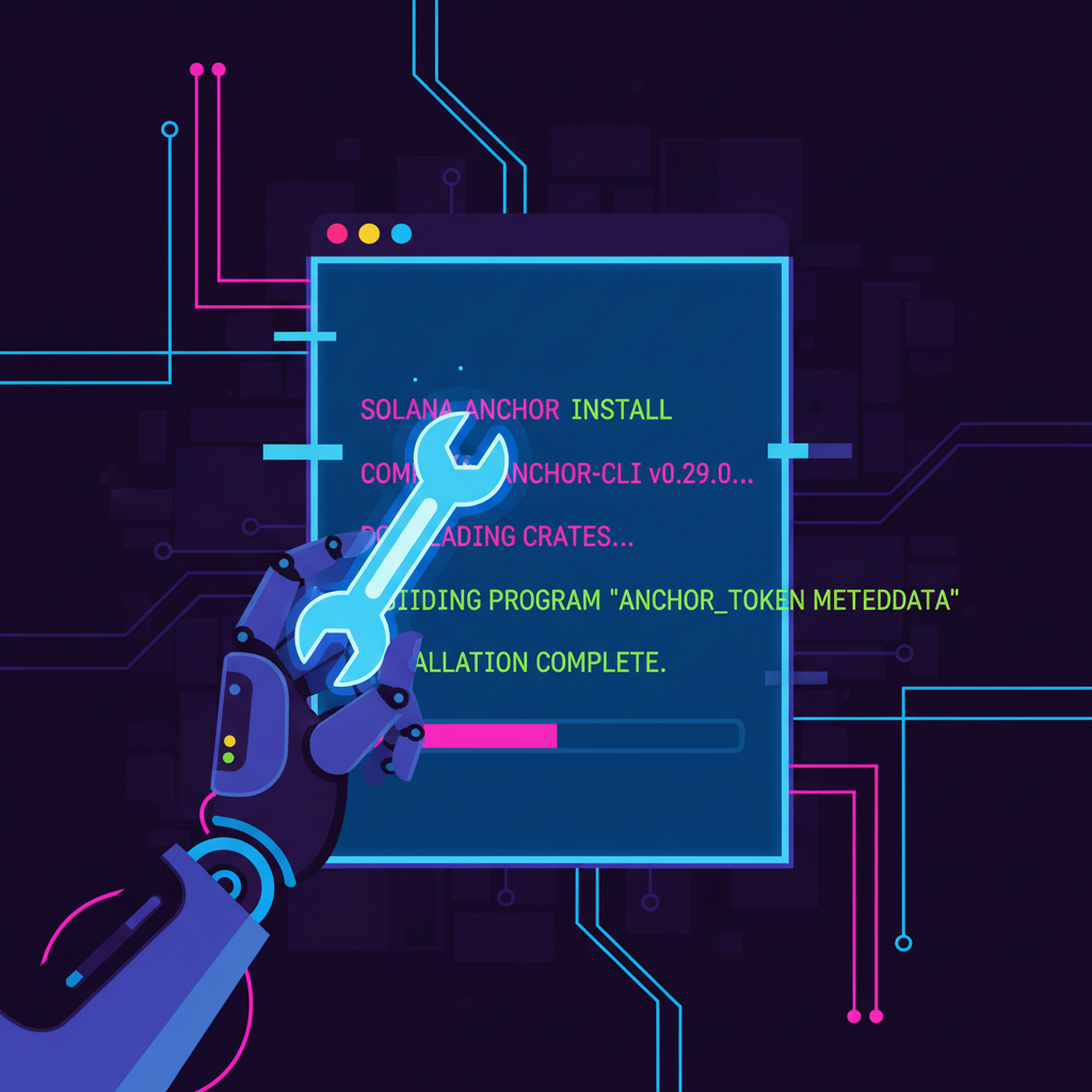 developer terminal installing Solana Anchor Rust tools, cyberpunk style